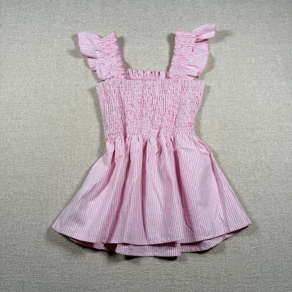 women's pink stripe small top babydoll flowy strap preppy ruffle modest stretchy